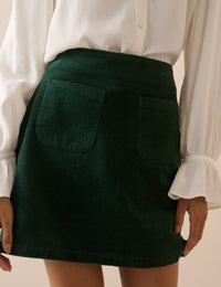 Forest Green Cord Patch Pocket Mini Skirt