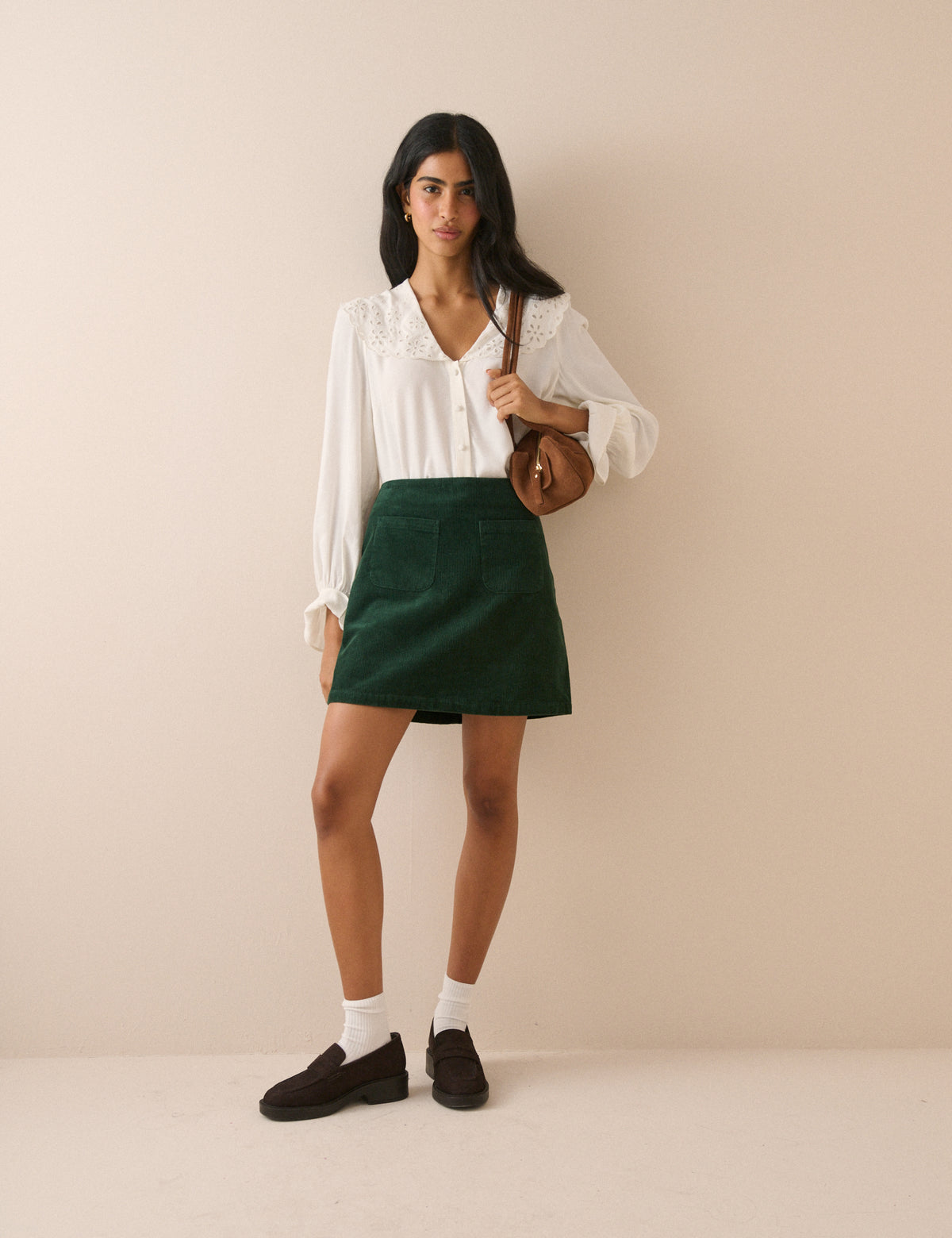 Forest Green Cord Patch Pocket Mini Skirt