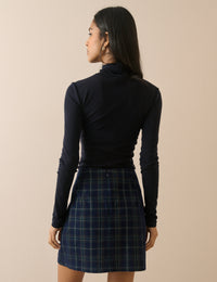 Navy Tartan Cord Patch Pocket Mini Skirt