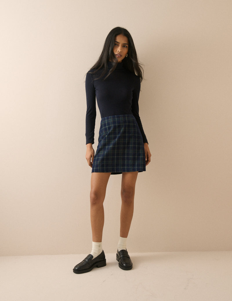Navy Tartan Cord Patch Pocket Mini Skirt