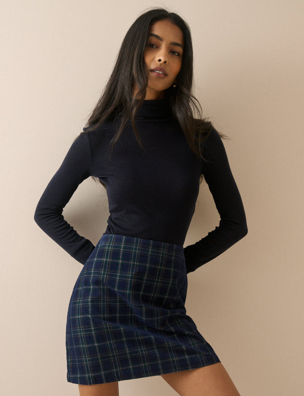 Navy Tartan Cord Patch Pocket Mini Skirt