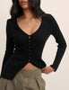 Black V-neck Button Through Waisted Cardigan