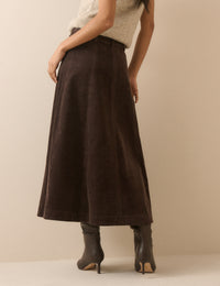 Brown Button Down Cord Midi Skirt