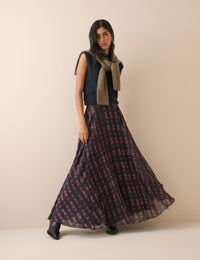 Blue and Burgundy Check Madden Maxi Skirt