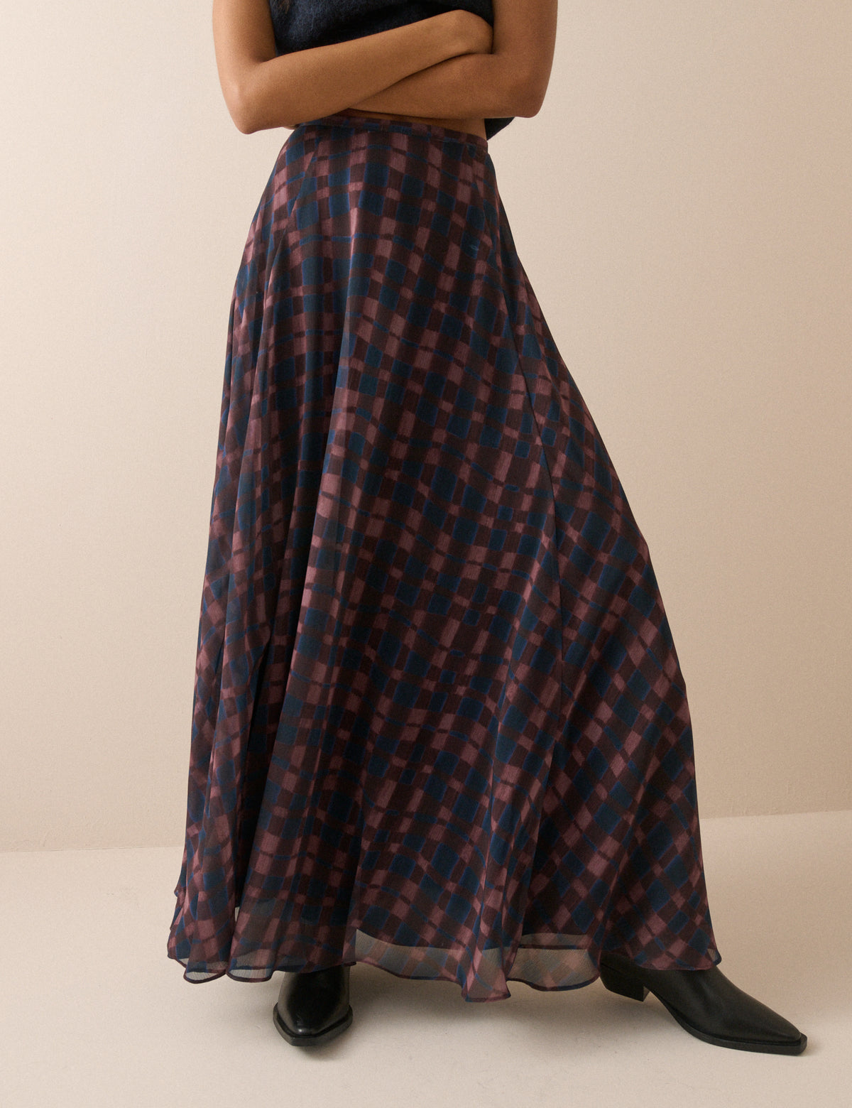 Blue and Burgundy Check Madden Maxi Skirt