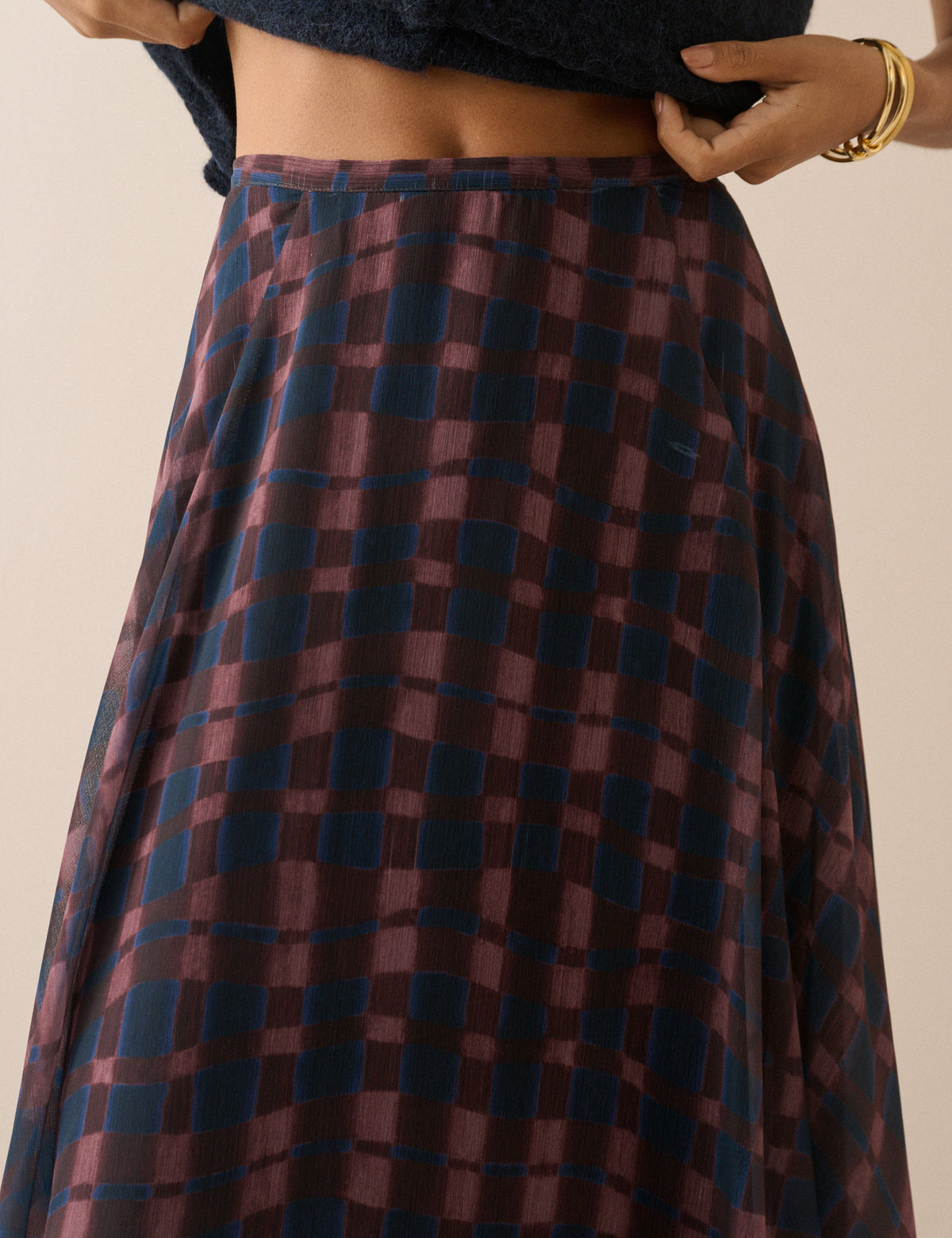 Blue and Burgundy Check Madden Maxi Skirt