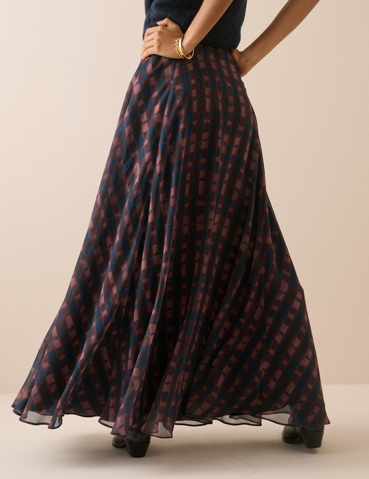Blue and Burgundy Check Madden Maxi Skirt
