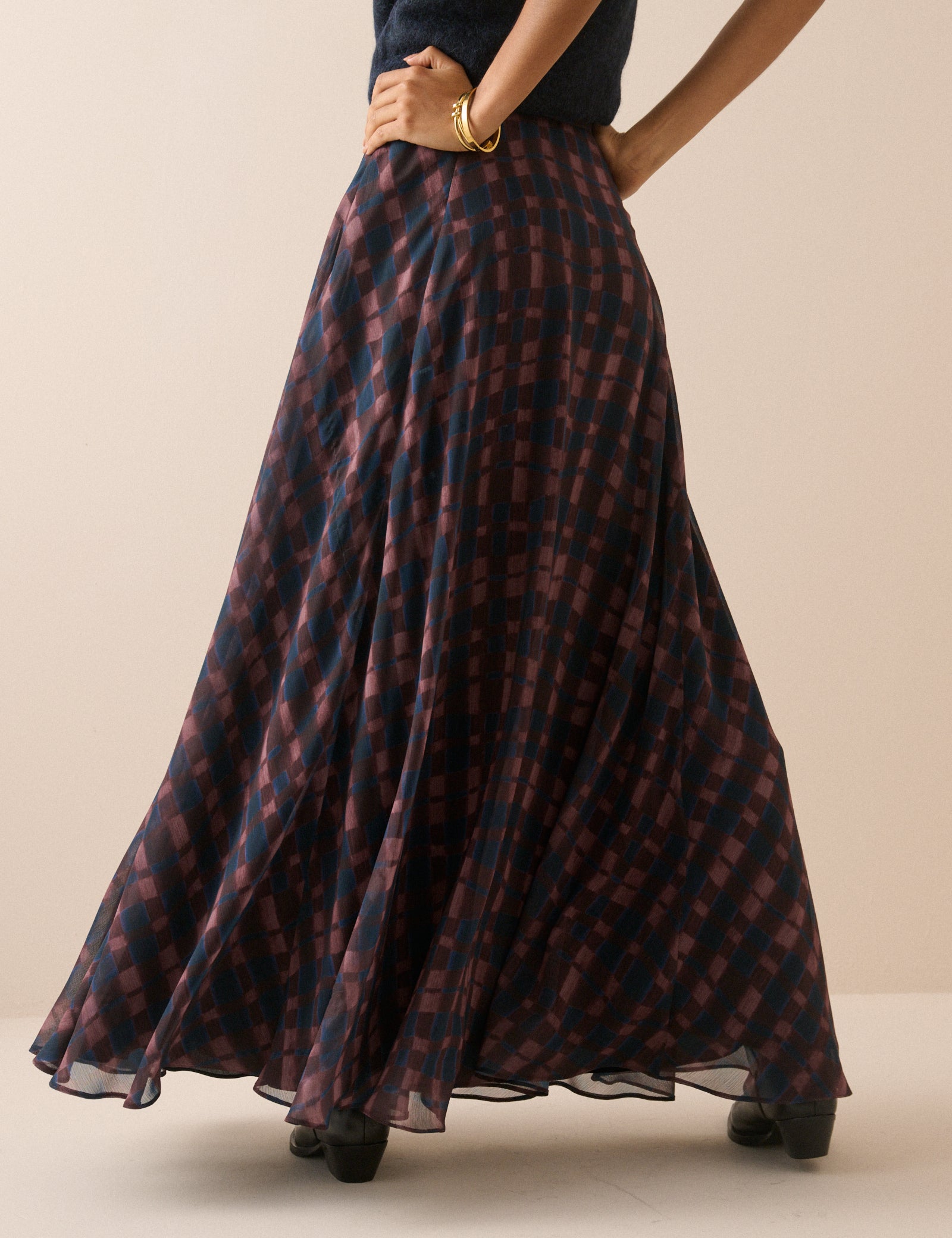 Blue and Burgundy Check Madden Maxi Skirt