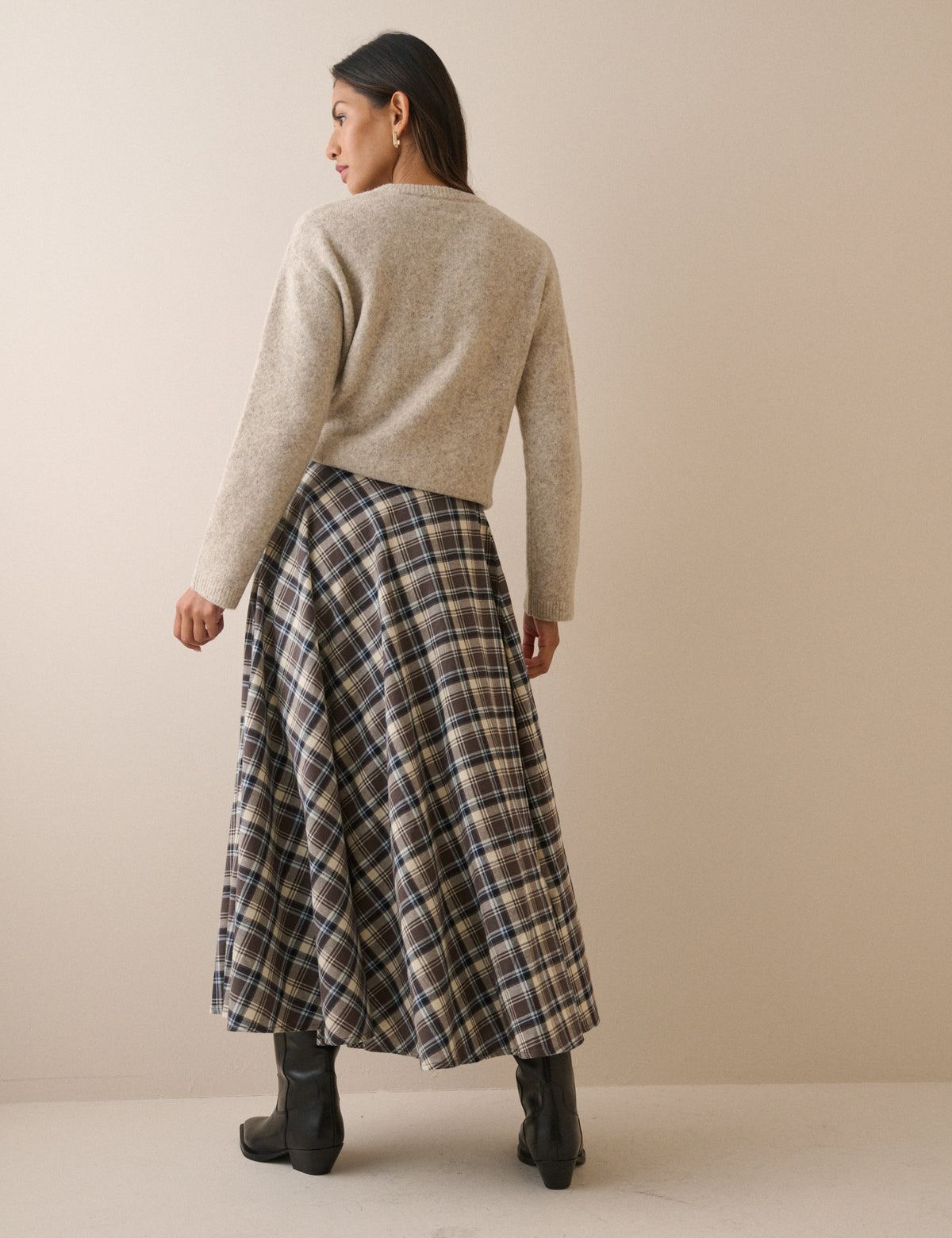 Brown Tartan High Waisted Skirt