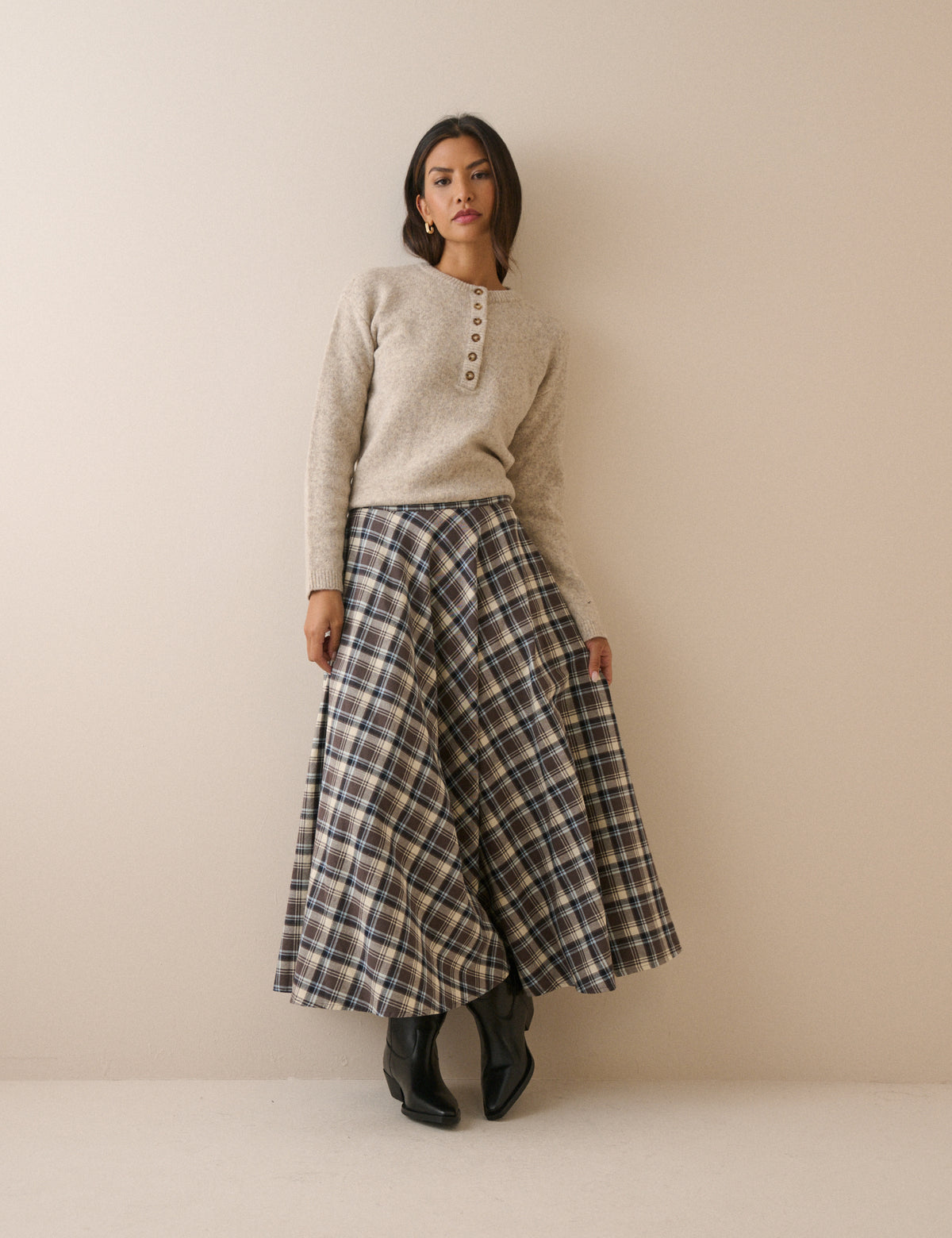 Brown Tartan High Waisted Skirt