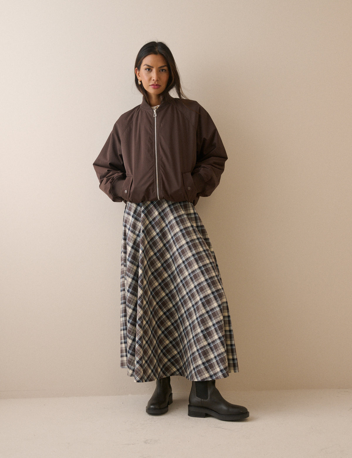 Brown Tartan High Waisted Skirt
