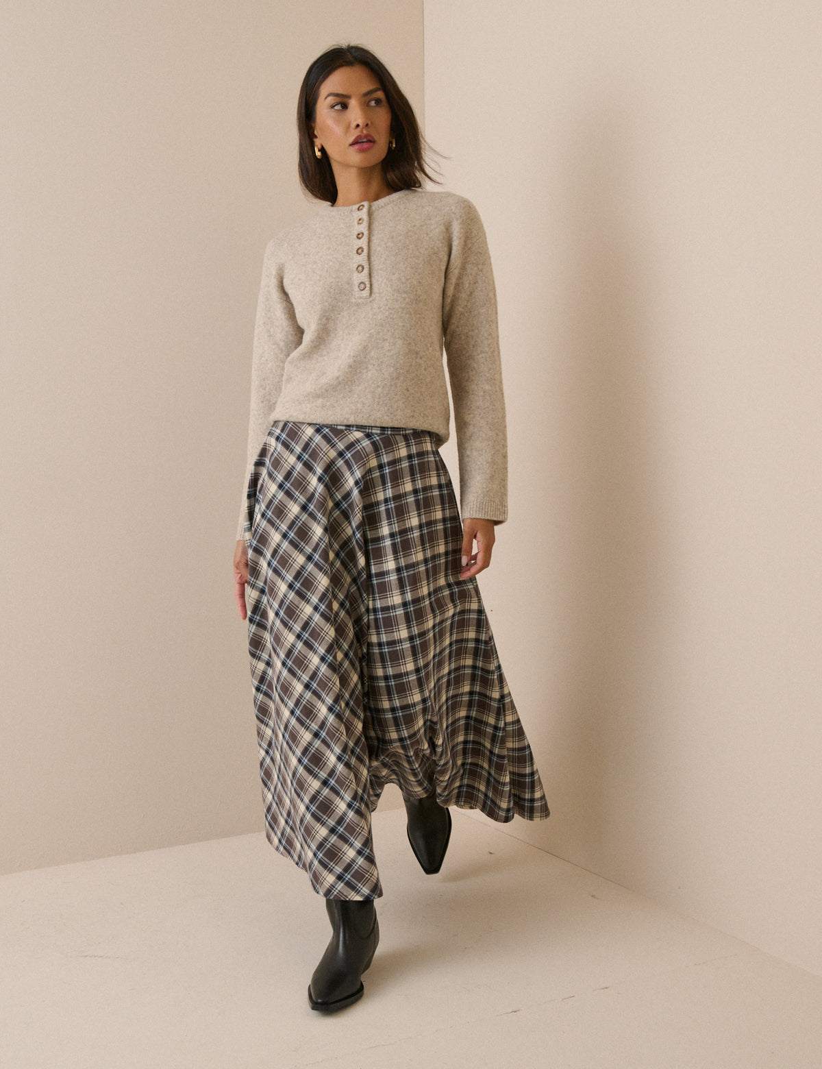 Brown Tartan High Waisted Skirt