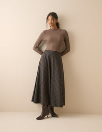Grey and Brown Tartan High Waisted Skirt