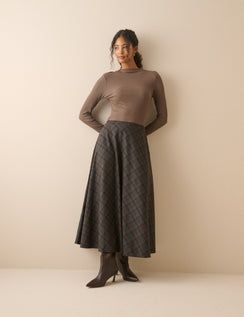 Grey and Brown Tartan High Waisted Skirt