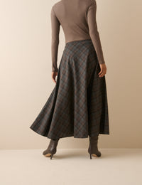 Grey and Brown Tartan High Waisted Skirt