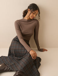 Grey and Brown Tartan High Waisted Skirt