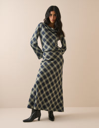 Navy Check Cowl Neck Top