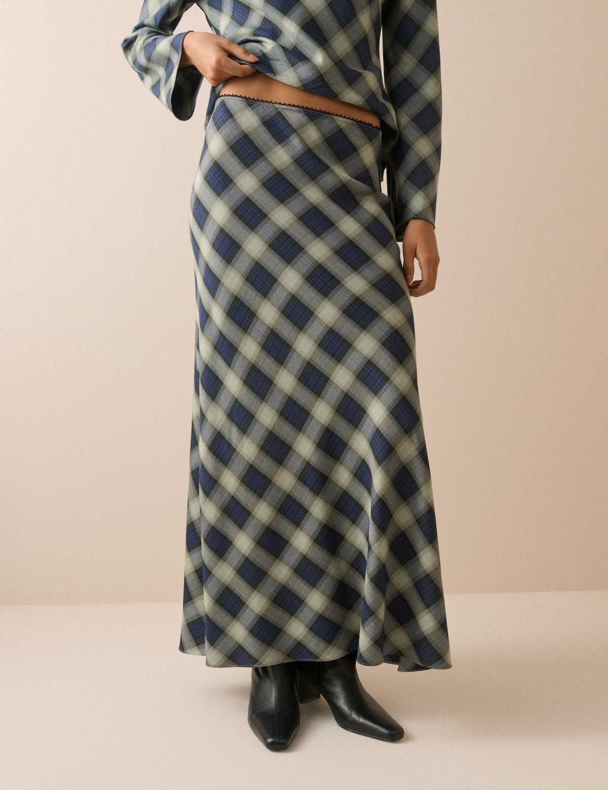 Navy Check Otto Maxi Skirt