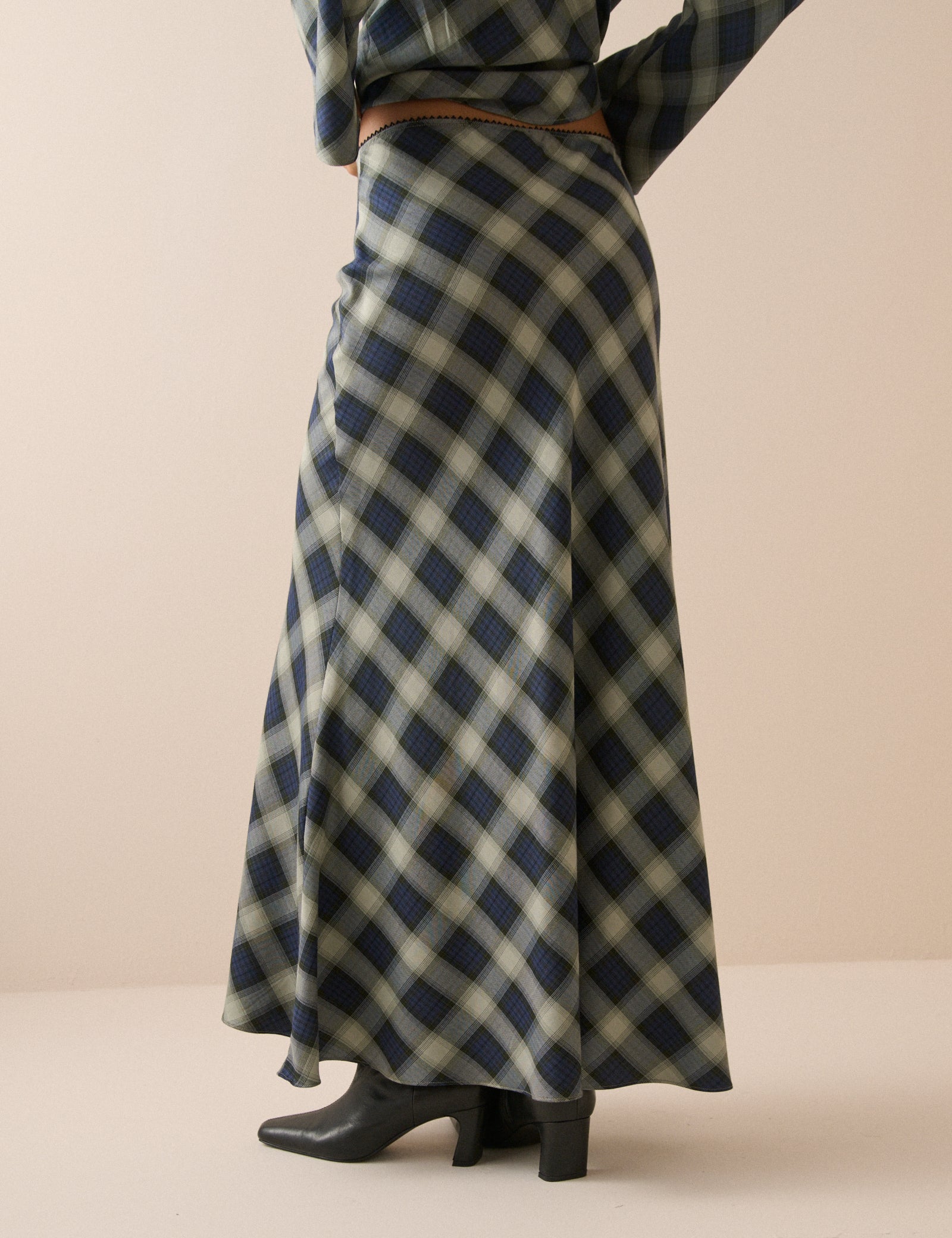 Navy Check Otto Maxi Skirt