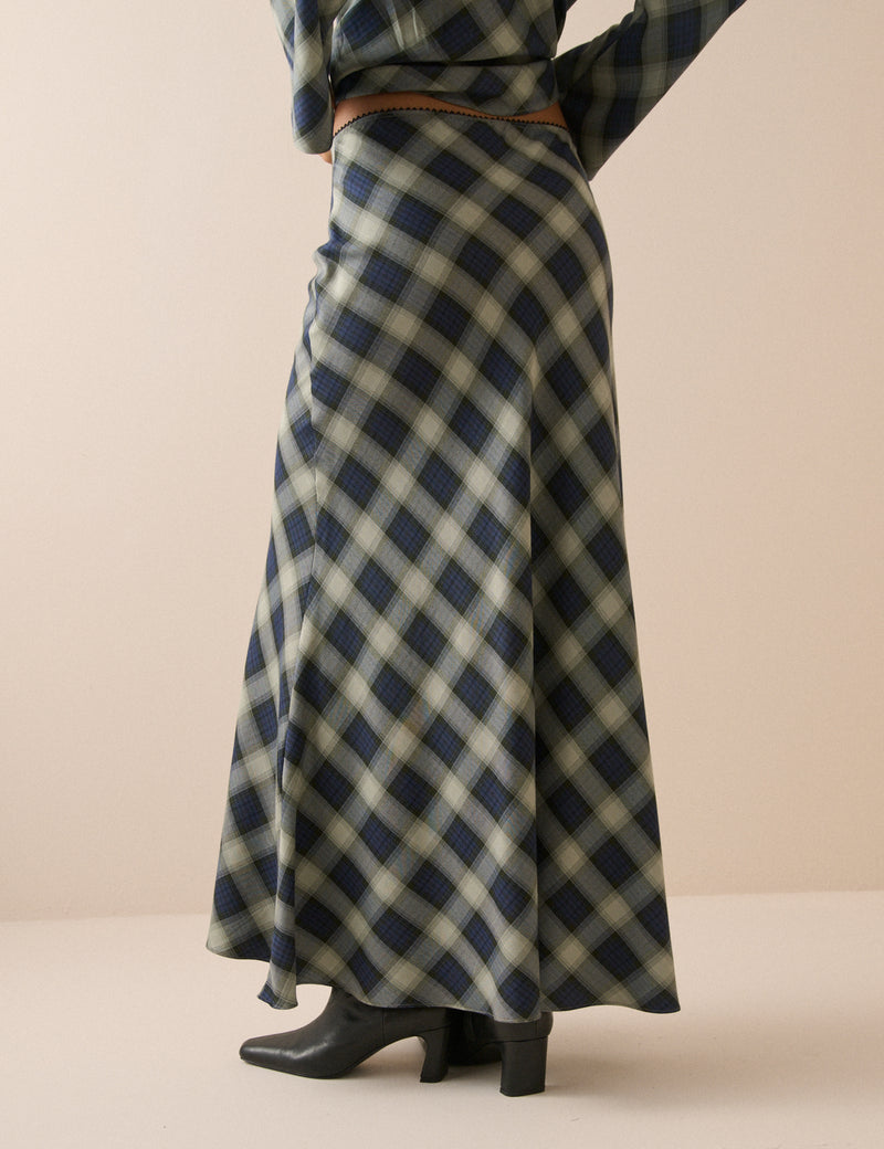 Navy Check Otto Maxi Skirt