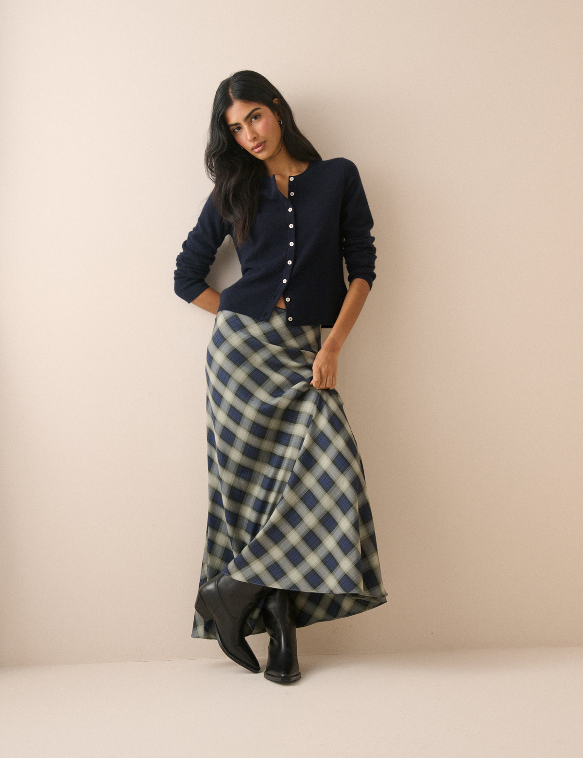 Navy Check Otto Maxi Skirt