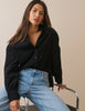 Black Frill Trim Cord Shirt