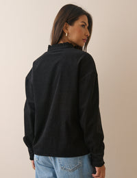 Black Frill Trim Cord Shirt