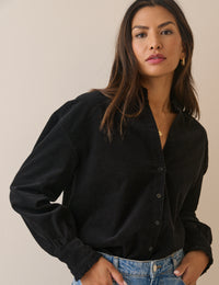 Black Frill Trim Cord Shirt