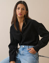 Black Frill Trim Cord Shirt