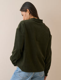 Khaki Frill Trim Cord Shirt