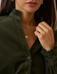Khaki Frill Trim Cord Shirt