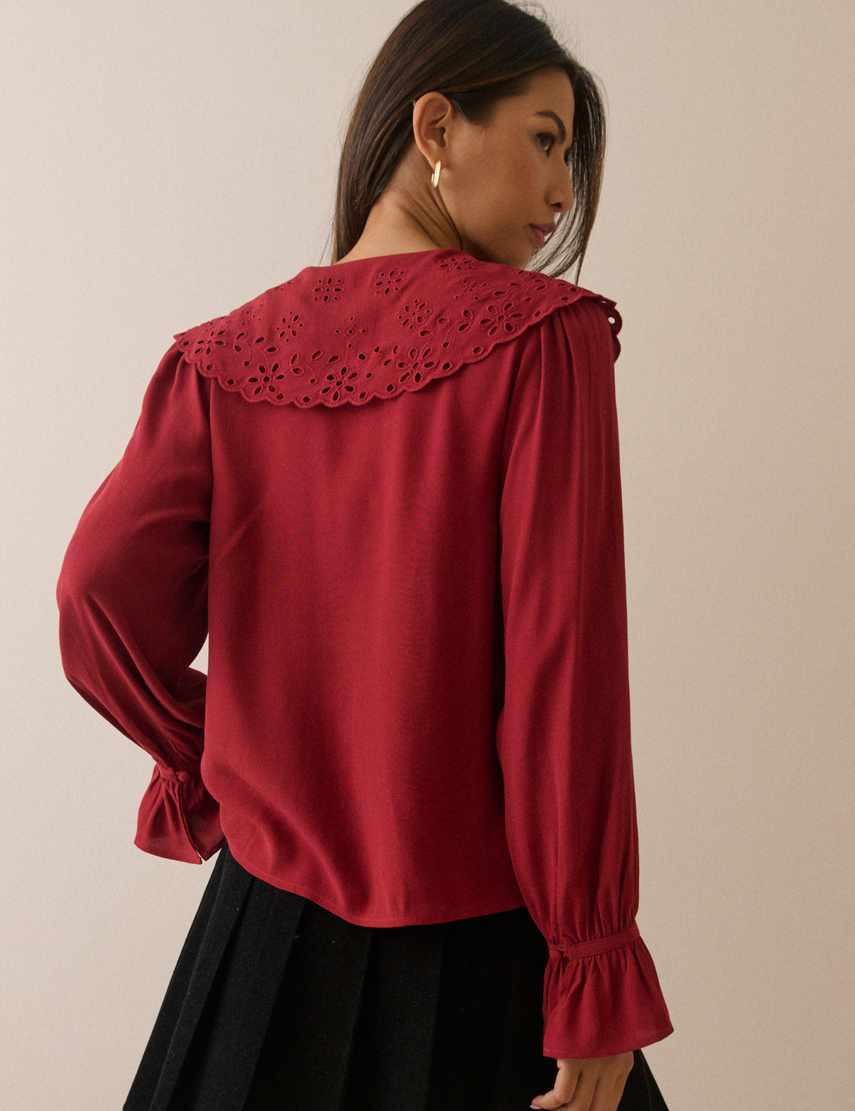 Red Oversized Collared Blouse