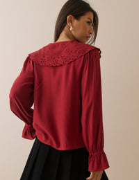 Red Oversized Collared Blouse