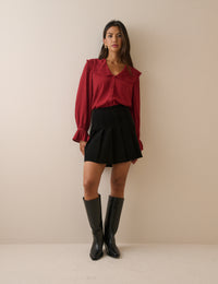 Red Oversized Collared Blouse