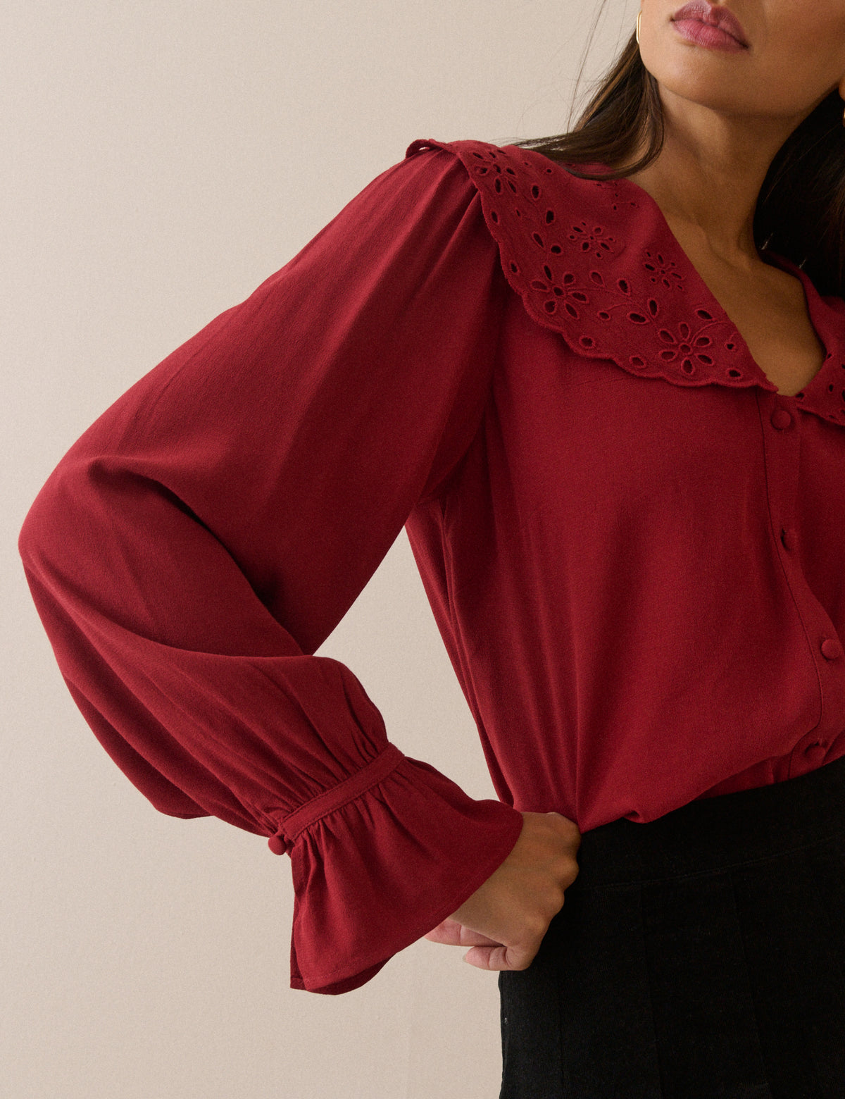 Red Oversized Collared Blouse