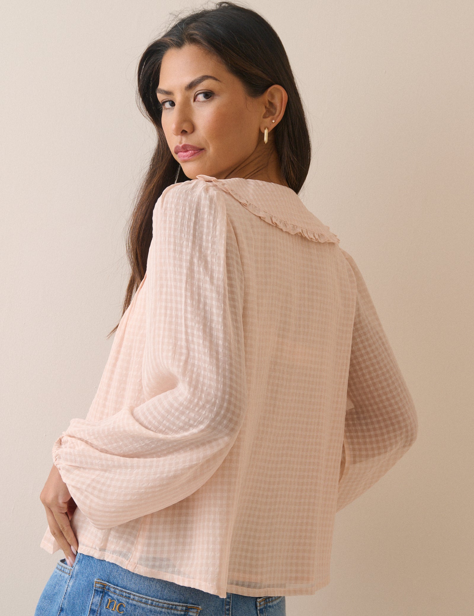 Pink Gingham Frill Peter Pan Collar Blouse