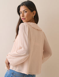 Pink Gingham Frill Peter Pan Collar Blouse