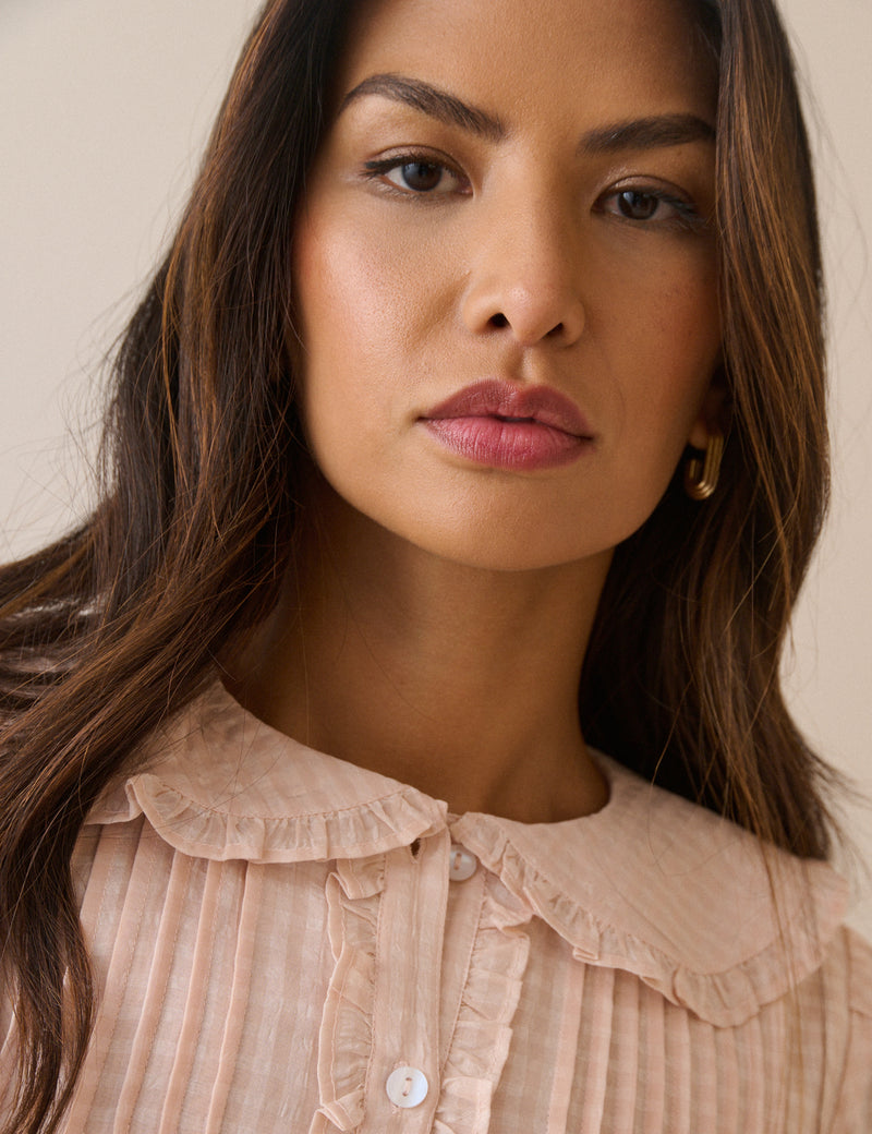 Pink Gingham Frill Peter Pan Collar Blouse