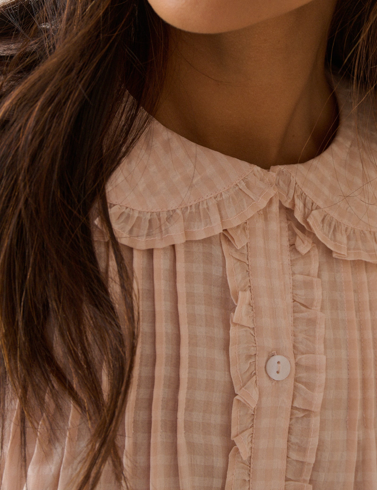 Pink Gingham Frill Peter Pan Collar Blouse