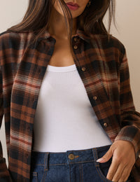 Navy and Brown Check Flannel Shirt