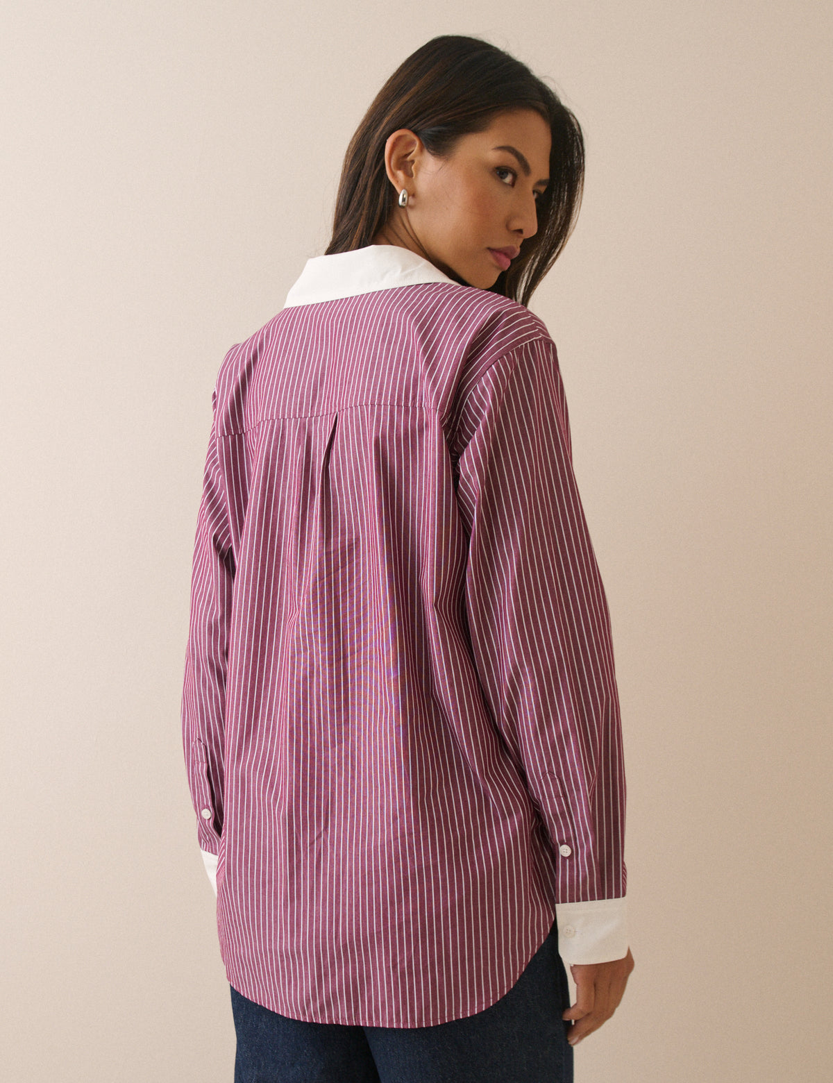 Burgundy Pinstripe Contrast Collar Shirt