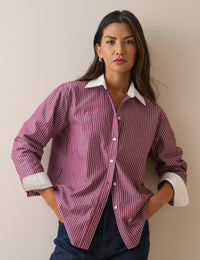 Burgundy Pinstripe Contrast Collar Shirt