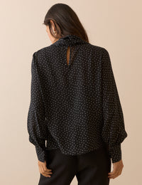 Black Polka Dot Tie Neck Blouse