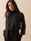 Black Polka Dot Tie Neck Blouse