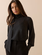 Black Polka Dot Tie Neck Blouse