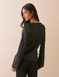 Black Cowl Neck Satin Top