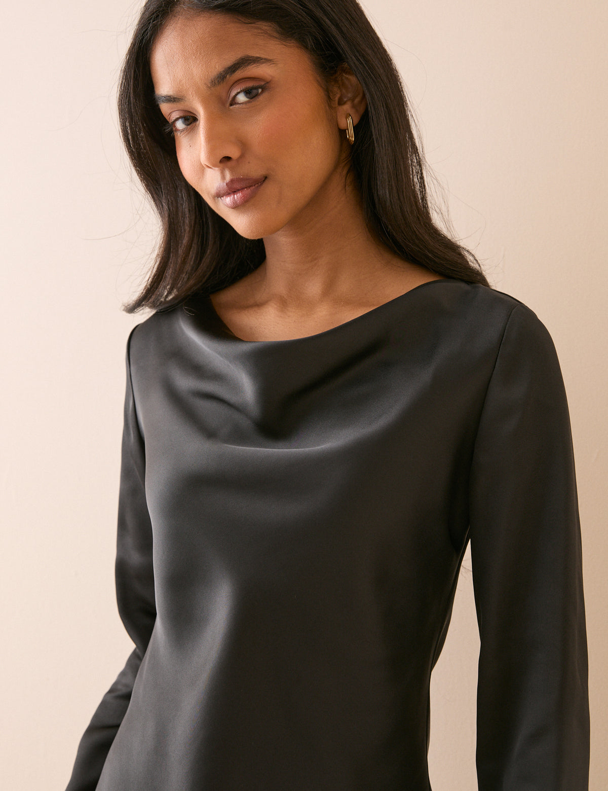 Black Cowl Neck Satin Top