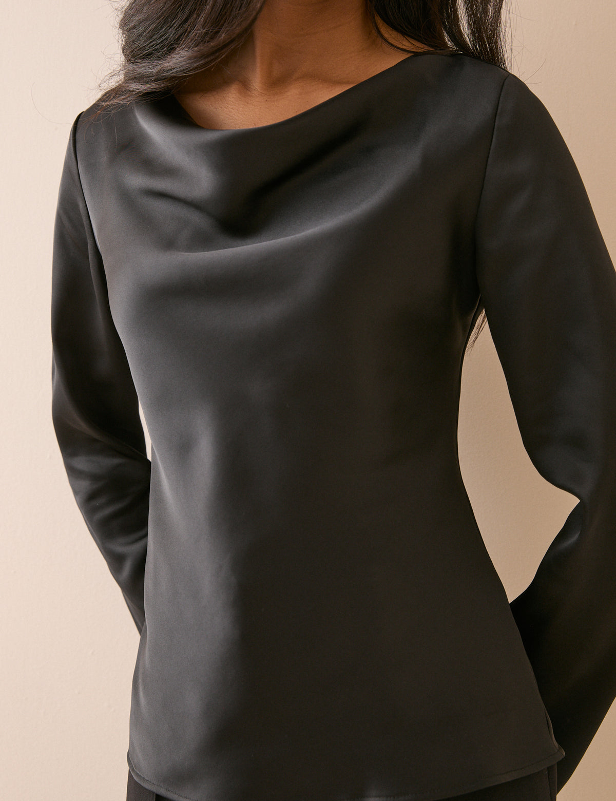 Black Cowl Neck Satin Top
