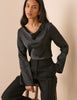 Black Cowl Neck Satin Top