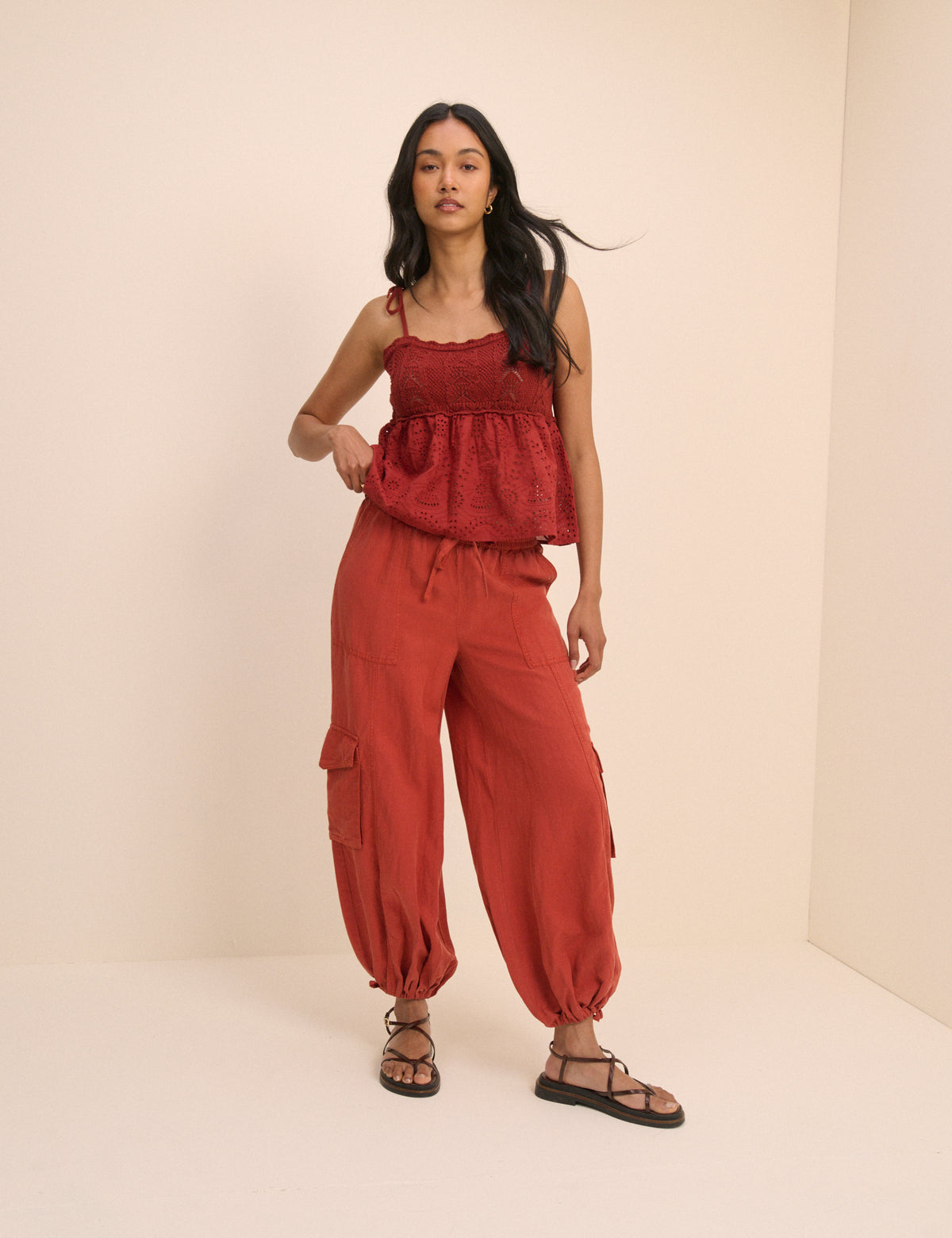 Red Utility Balloon Trousers